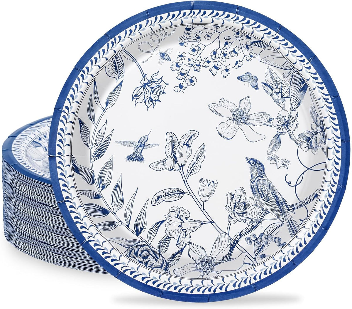 24Pcs Blue White 9 Inch Disposable Paper Plates Q850