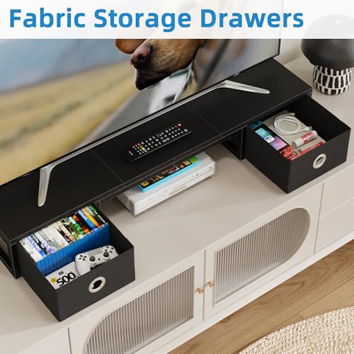 Rustic Brown TV Riser with Fabric Drawers and Steel Legs Q798617