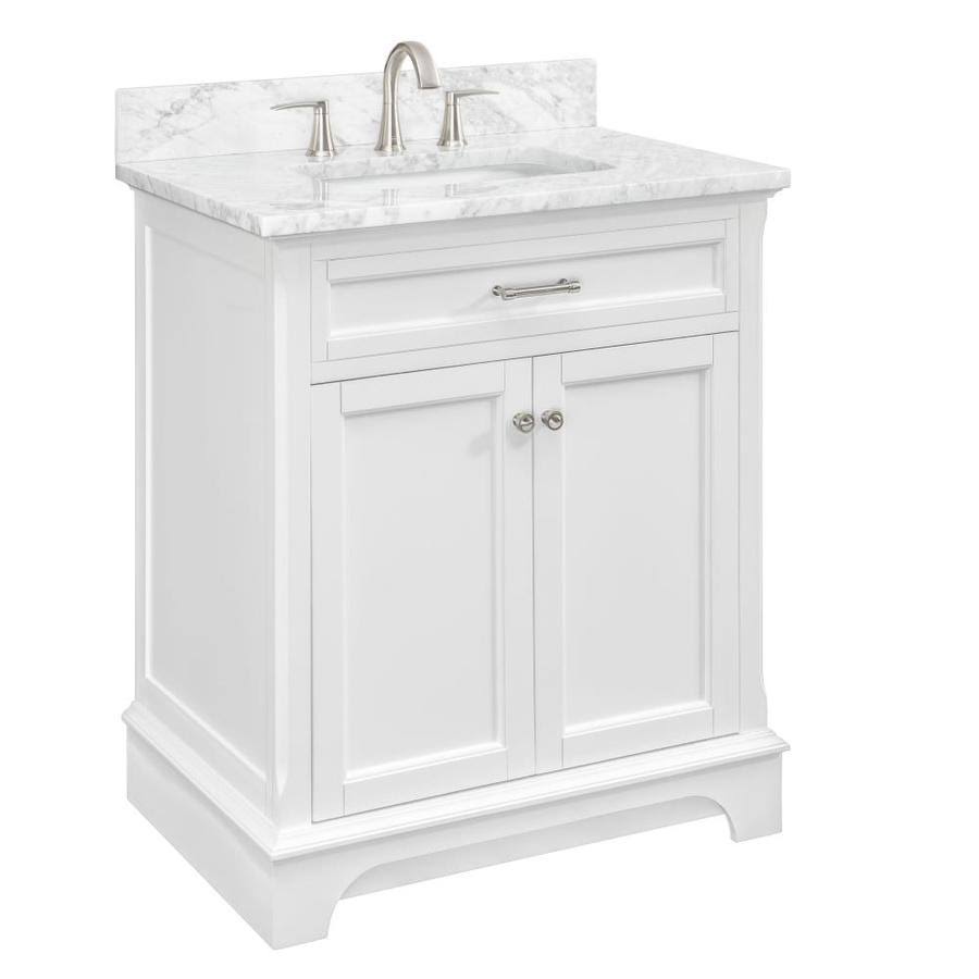 White Undermount Single Sink Bathroom Vanity with Natural Carrara Marble Top B53292