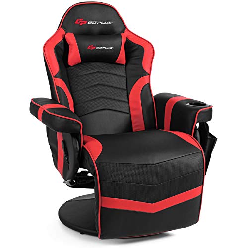 Massage Gaming Chair with Adjustable Backrest and Footrest, Ergonomic High Back PU Leather Swivel Game Chair O141