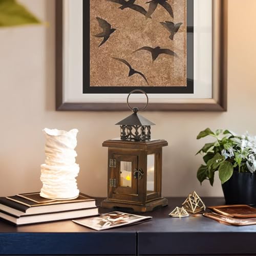 Brown Wooden Candle Holder Lantern T748485