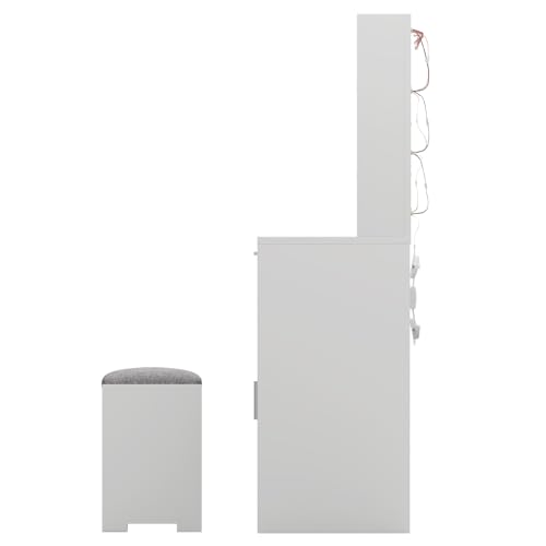 White Vanity Desk with Mirror and Drawer G1102