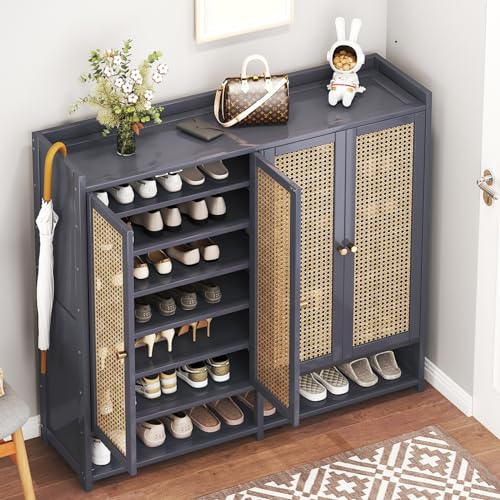 Bamboo 8 Tier Shoe Storage Cabinet with Doors and Drawers P635935