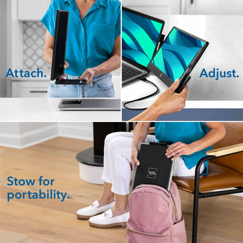 14" Attachable Portable Monitor Extender, FHD TFT Laptop Dual Screen with Kickstand M308
