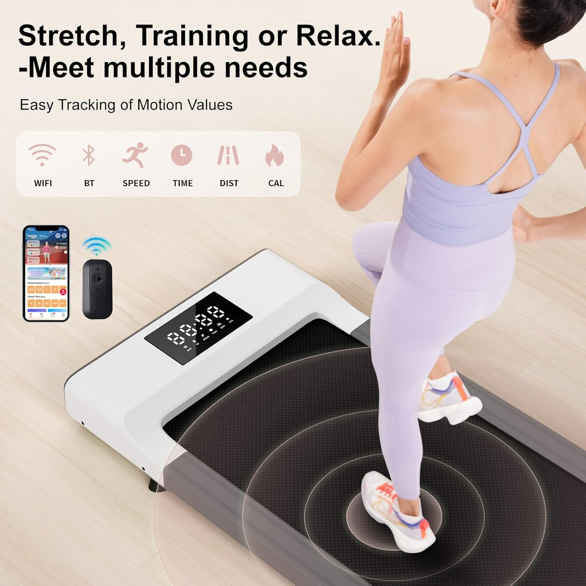 White 45.12" L Under Desk Treadmill with Remote Control LED Display R89580