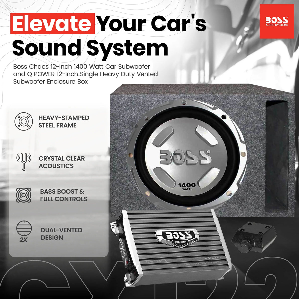 12" 1400W Subwoofer, 1500W Amplifier with Amp Kit & 12" Enclosure N77307