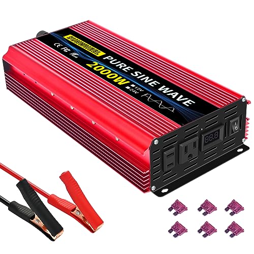 1000 Watt Pure Sine Wave Power Inverter DC 12V to AC 110V 120V with 2 AC Outlets LCD Display K96071