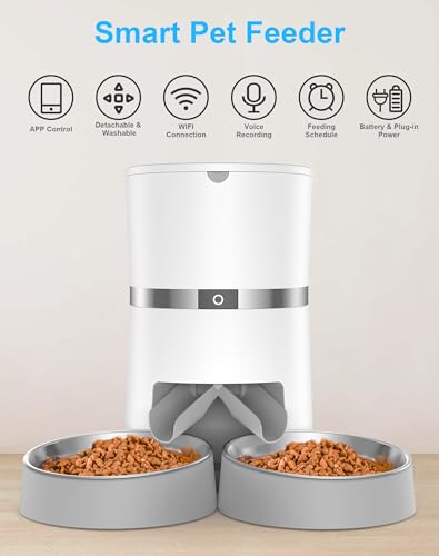 Automatic Cat Feeder with Two-Way Splitter and Double Bowls Y82627