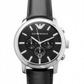 Stainless Steel Chronograph Watch with Black Leather Strap Y37677
