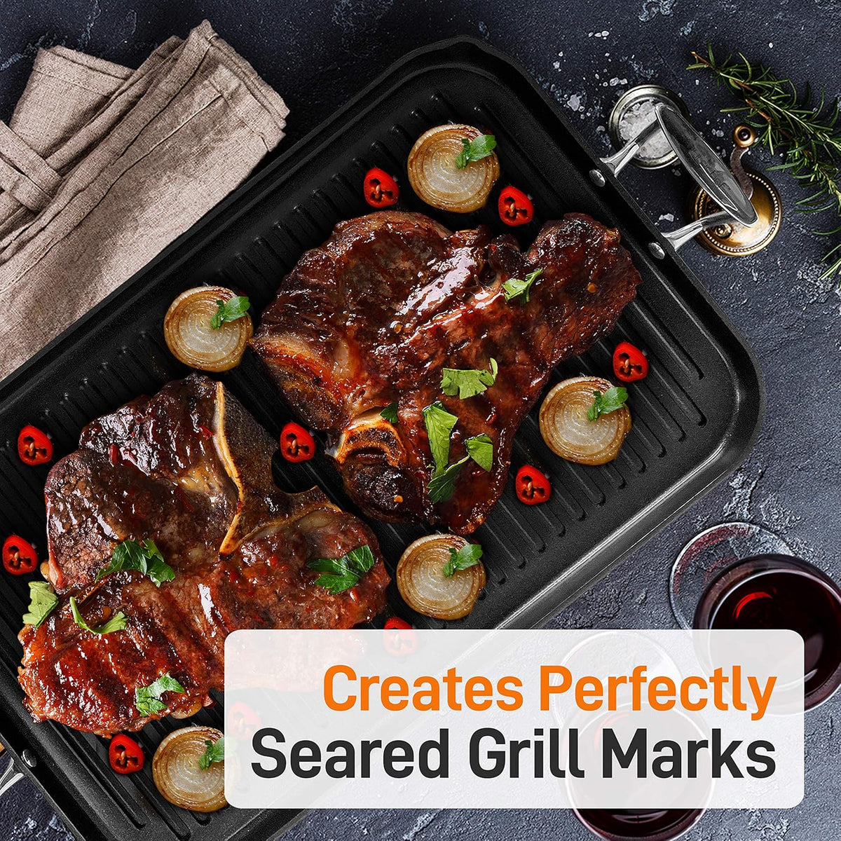 20"x13" Double Burner Hard-Anodized Non Stick Grill & Griddle Pan P176