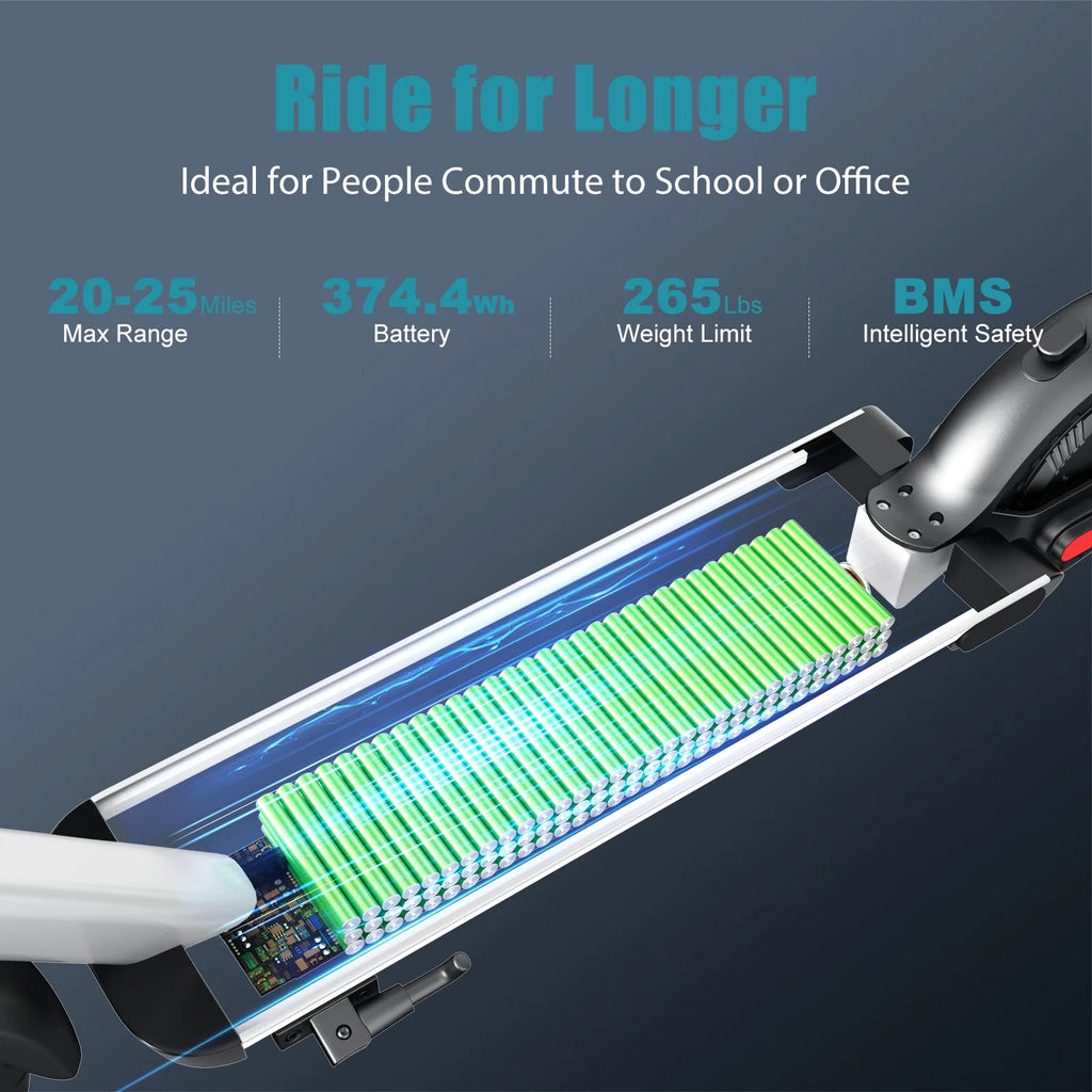 Silver Electric Scooter, 20 Mph, 25 Miles Range, 10" Tires, 500W Motor, Foldable, Max Load 265 Lbs H2365