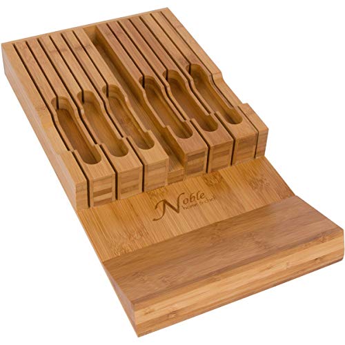 Bamboo Knife Block Holds 12 Knives with Slot for Knife Sharpener E720