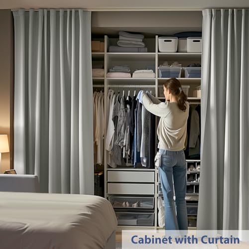 Blackout Room Divider Curtain with White Rail, W8.3 x H7ft T837