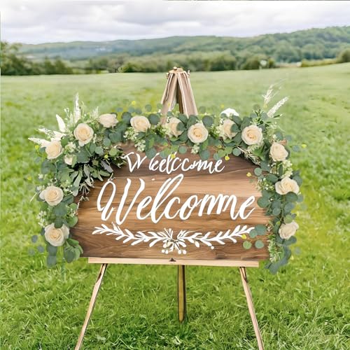 2Pcs Artificial Eucalyptus Flower Garland with White Rose Flowers F278