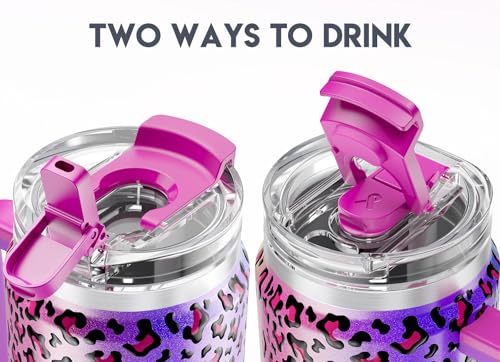 40 oz Insulated Stainless Steel Tumbler with Handle and Straw C97796