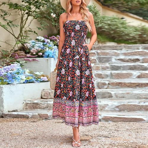 Colorful Graphic Maxi A Line Swing Long Cami Dress T5167