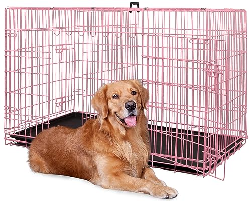 42 Inch Folding Metal Wire Dog Crate with Divider Panel, Removable Tray, Black T2061