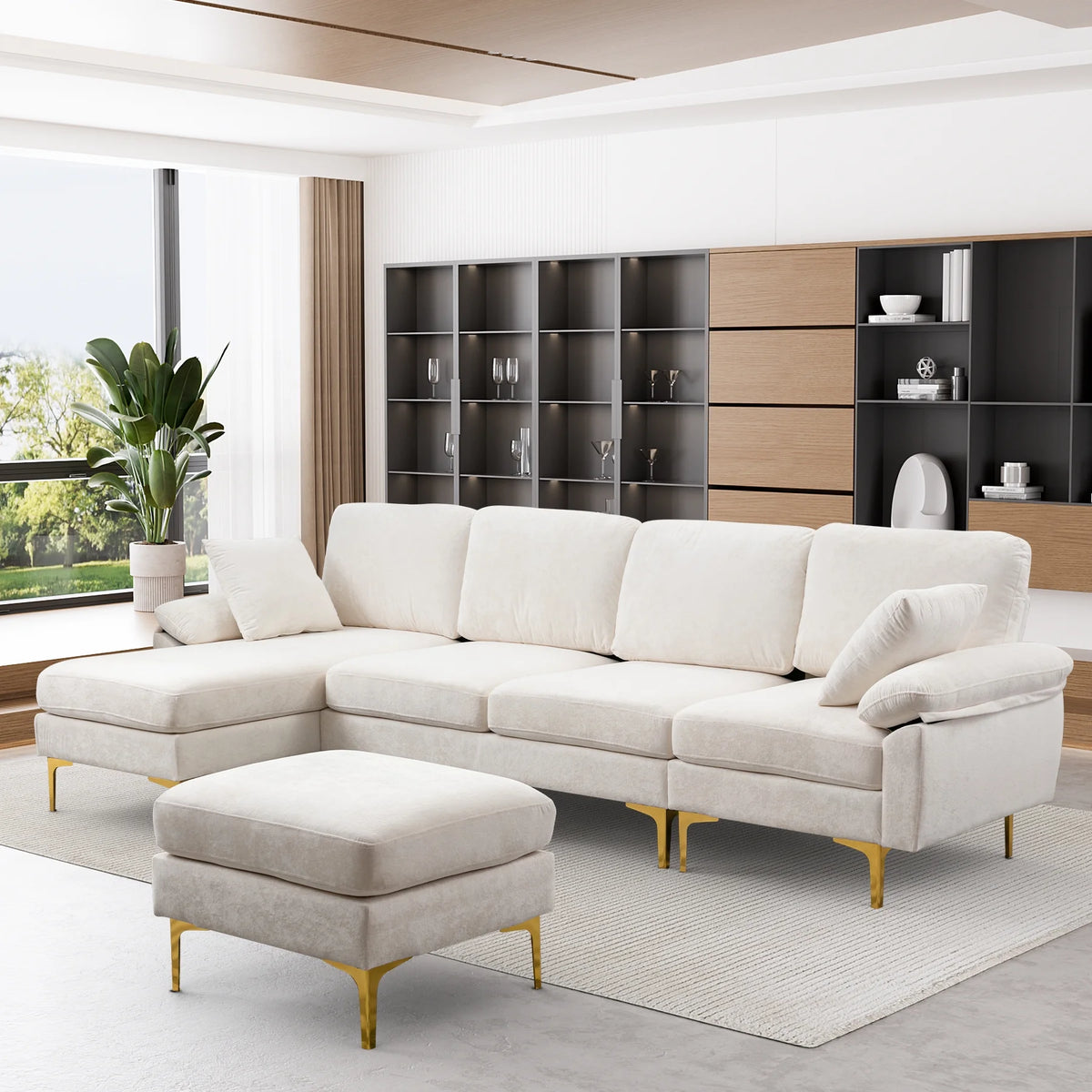 Upholstered Velvet U-shaped Sectional Sofa With Ottoman M813
