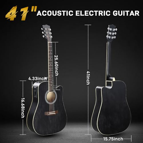 Black Full-Size Acoustic Electric Guitar with Amp P20702