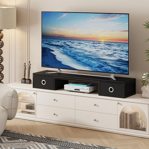 Rustic Brown TV Riser with Fabric Drawers and Steel Legs Q798617