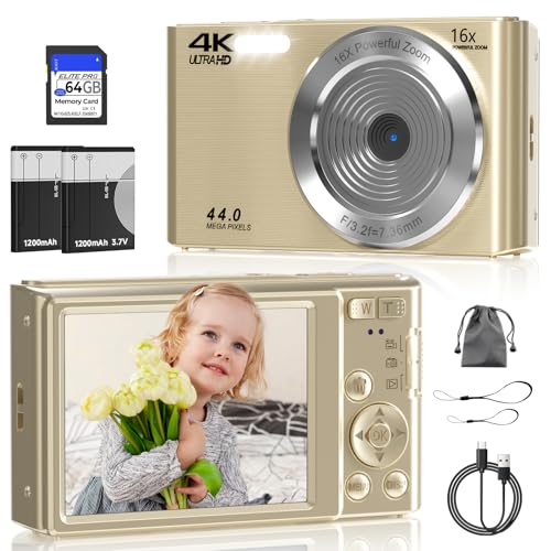 Blue 44MP Digital Point and Shoot Camera with 64GB SD Card Z4128