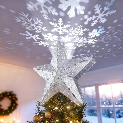 3D Hollow Sparkling Star Christmas Tree Topper with Rotating Projector T260