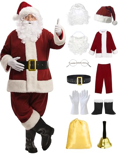 11pcs Red Deluxe Santa Claus Costume Suit Set Y5562