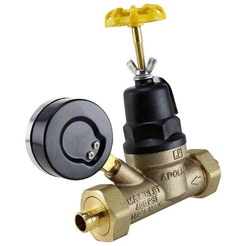 3/4 in. Bronze Double Union PEX Water Pressure Regulator with Gauge D1725
