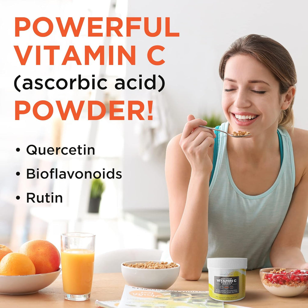 Vitamin C Powder Supplement - 2,600mg Ascorbic Acid Powder with Quercetin & Citrus Bioflavonoids - Vegan, 30 Servings Q2544