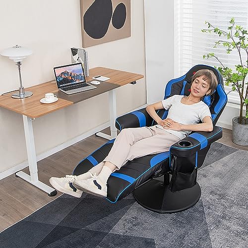 Massage Gaming Chair with Adjustable Backrest and Footrest, Ergonomic High Back PU Leather Swivel Game Chair O141