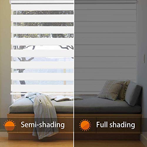 White 35.4" W x 90" H Dual Roller Zebra Blinds R9275