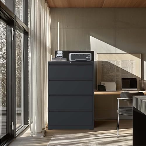 4 Drawer Metal Lateral File Cabinet Black N405026