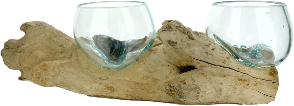 Double Melted Glass Vase Bowl Hand Blown Sculpture Candle Holder A655899