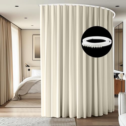 Blackout Room Divider Curtain with White Rail, W8.3 x H7ft T837