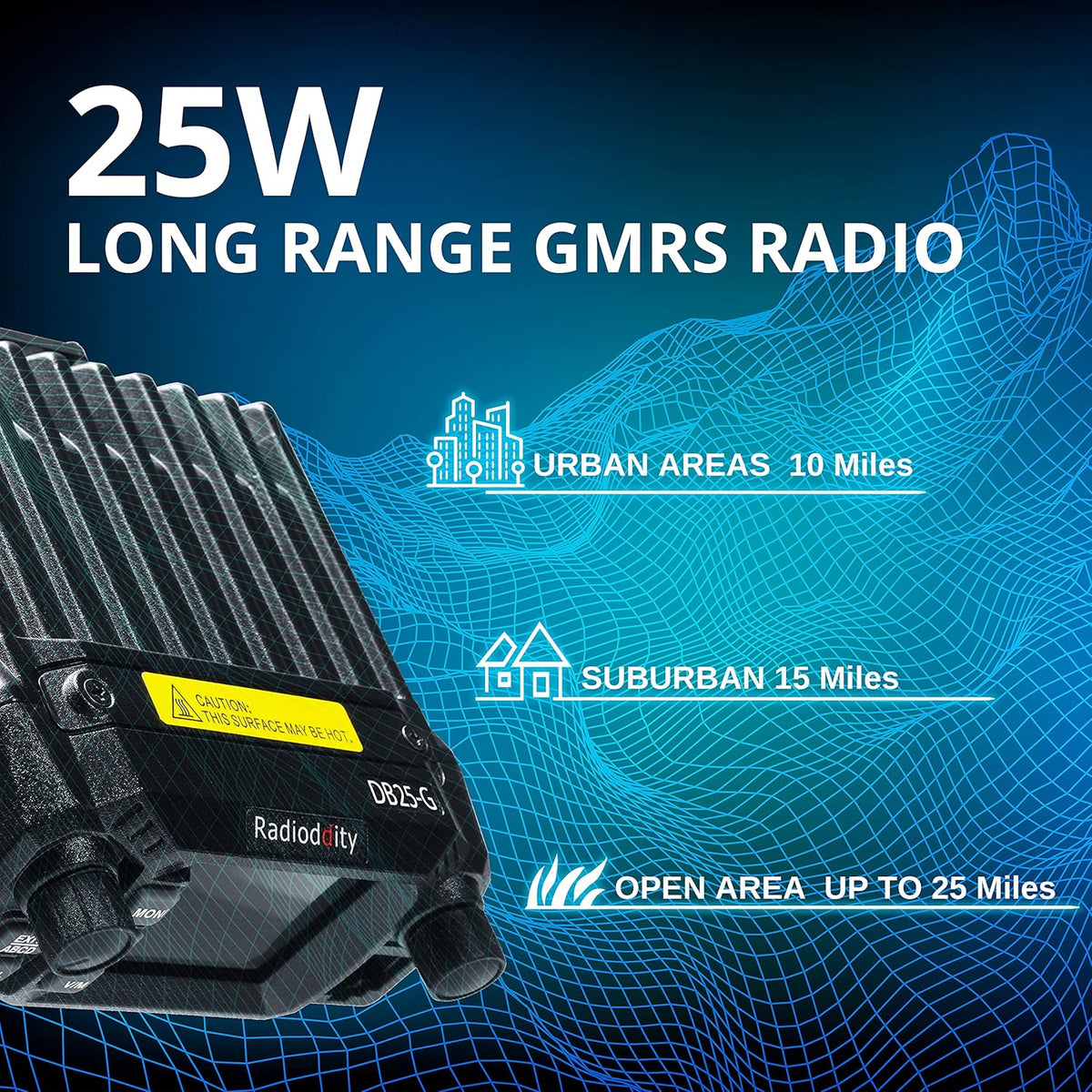 GMRS Mobile Radio, 25 Watts, Dual Band Scanning Receiver E73794