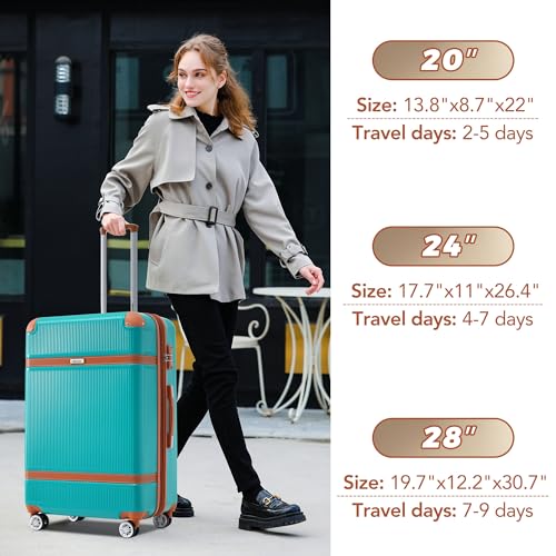 Hard Shell Expandable Travel Suitcase with Spinner Wheels, TSA Lock (20/24/28, Blue) P7036