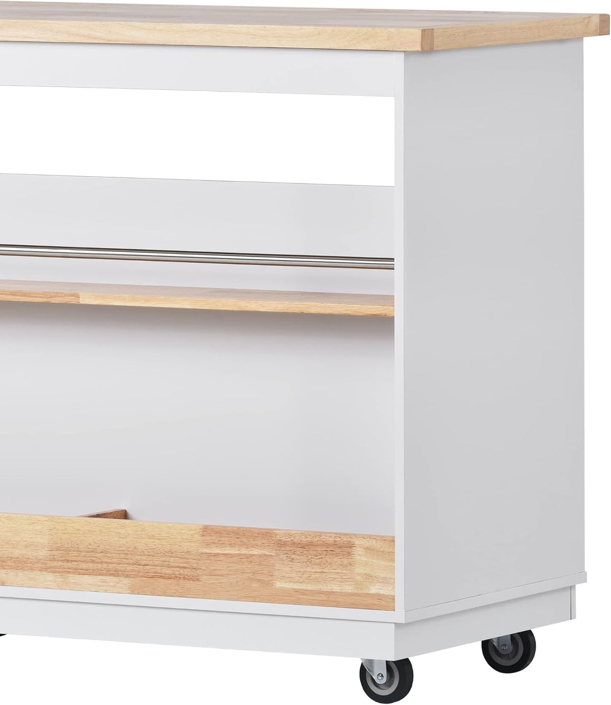 White Rolling Kitchen Island with RubberWood Top, 2 Drawers N794