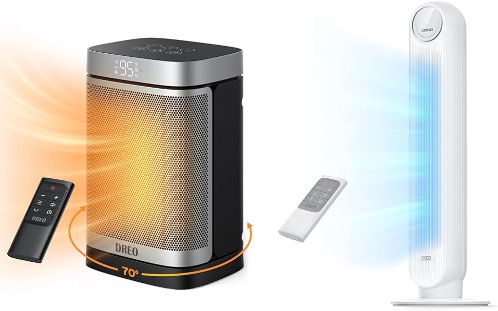 1500W Space Heater with Remote and Oscillating Tower Fan B33036
