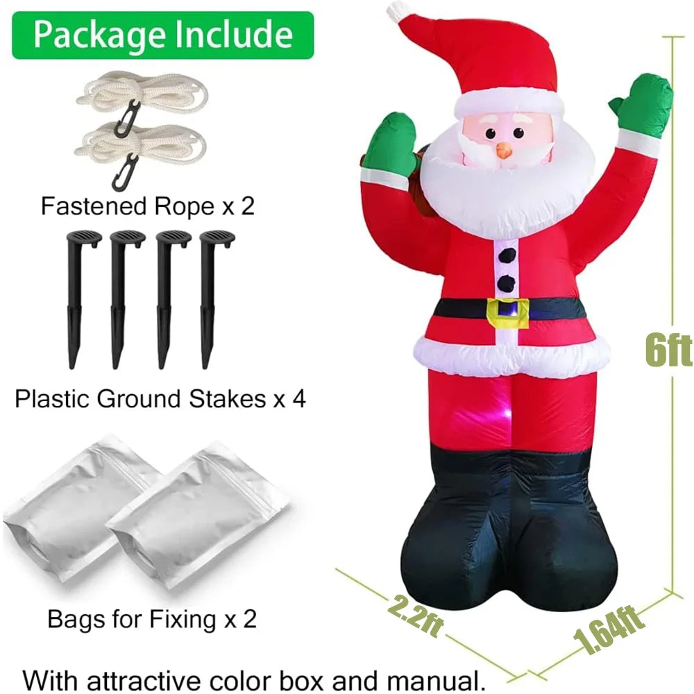 6Ft Christmas Inflatable Santa Claus with LED Lights B9356