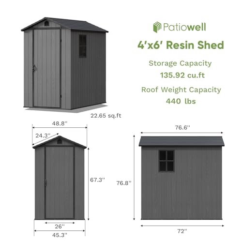 Gray 4' x 6' Outdoor Plastic Storage Shed with Floor J6861