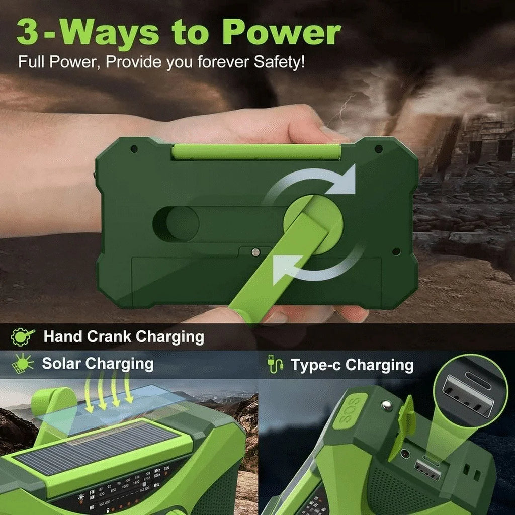 Outdoor Emergency Weather Radio with Hand Crank, AM FM NOAA, 4000mAh Power Bank, Flashlight U432629