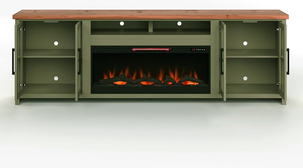 Sage Green Fruitwood Fireplace TV Stand Console W73820