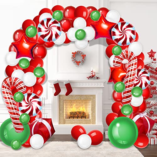 Christmas Balloon Garland Arch Kit with Green Red White Candy Balloons J1690