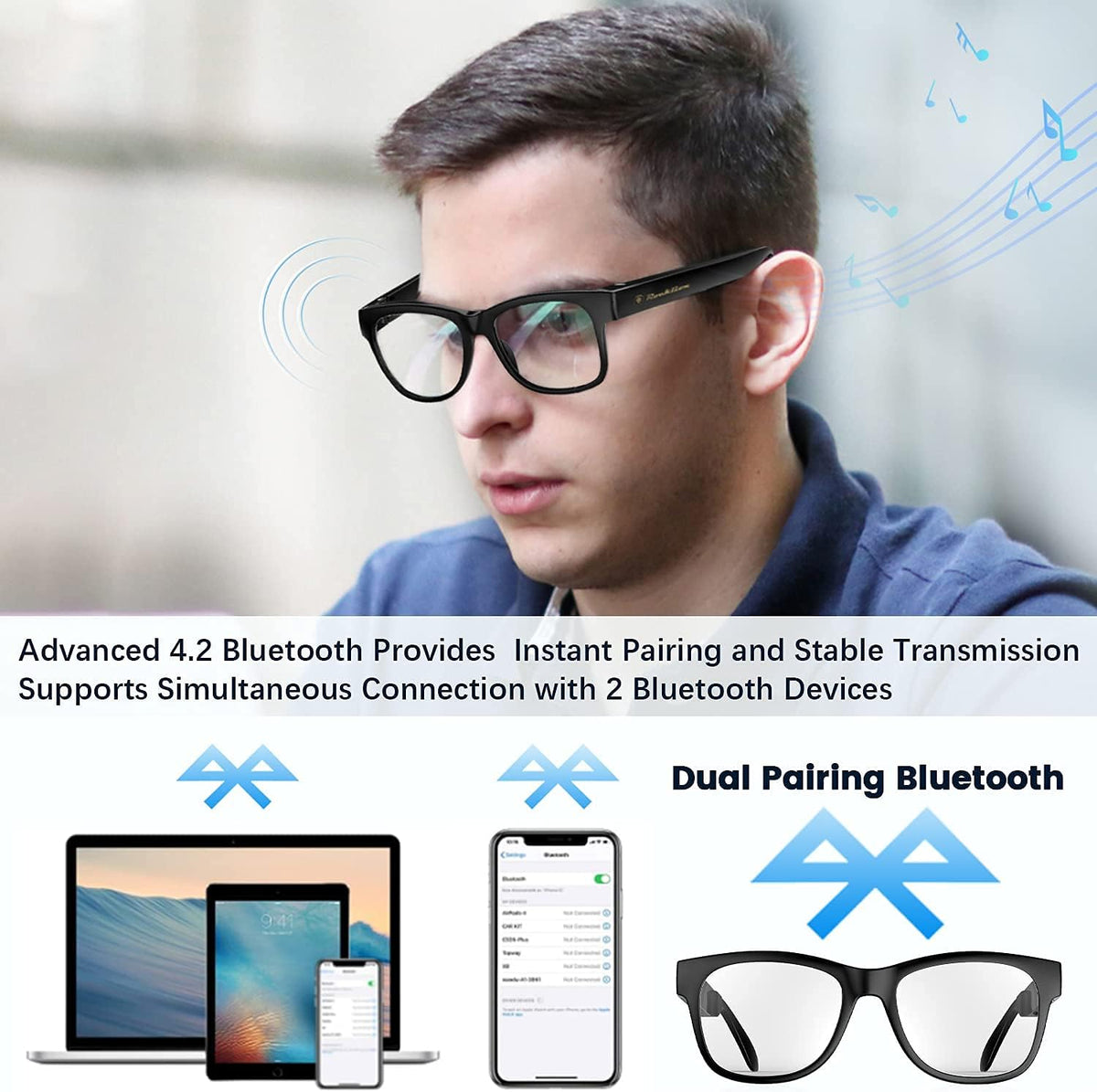 Bone Conduction Glasses Open-Ear Headphones Bluetooth Photochromic Sunglasses Anti Blue Ray IP6 Waterproof Audio Glasses G366241