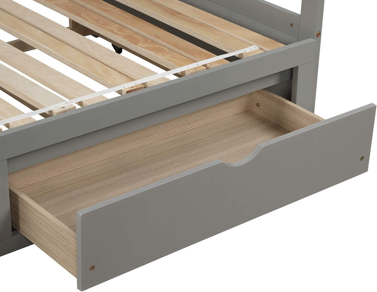 Grey Wooden Daybed with Trundle Bed and Two Storage Drawers S78073