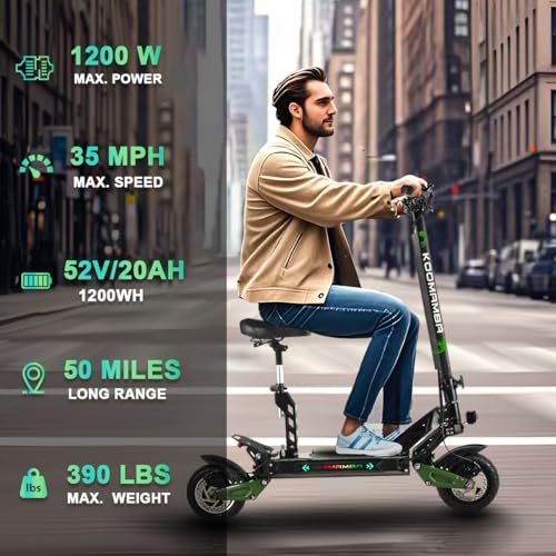 1200W Electric Scooter with 52V Battery, 10" Off Road Fat Tires O948