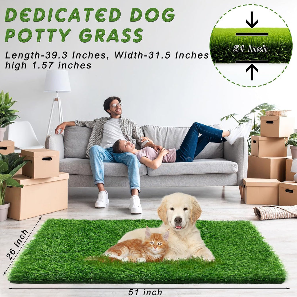 2 Pcs Artificial Grass, 52" x 26" x 1.57" Dog Pee Pads, Large Dog Potty Training Rug with Drainage Holes N3864