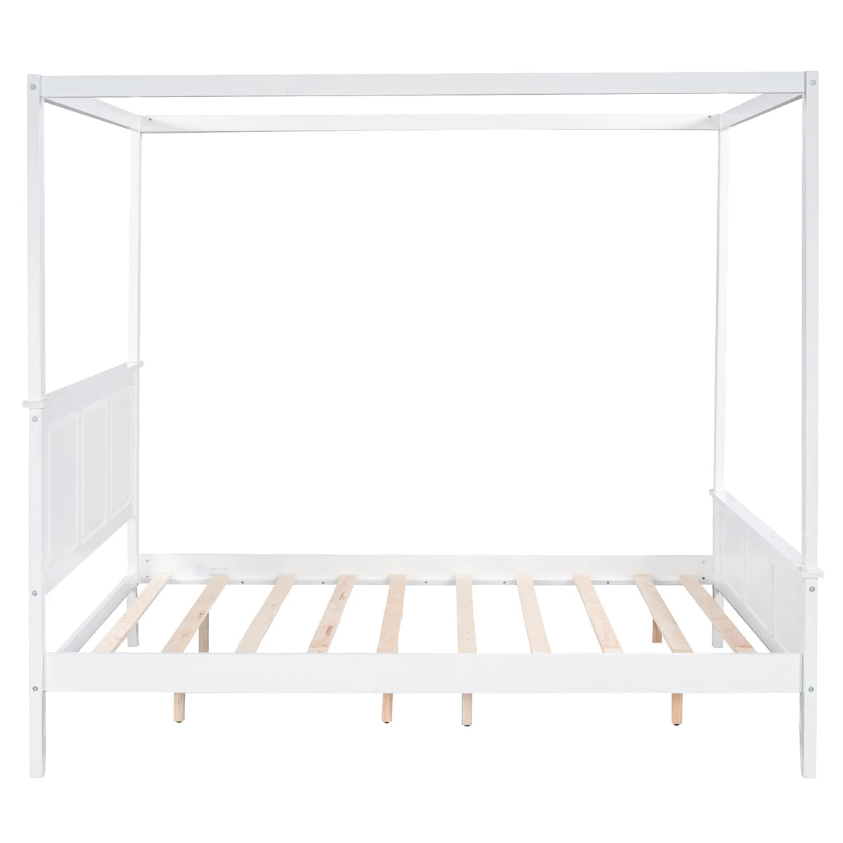 White Wood Queen Size Canopy Platform Bed S517