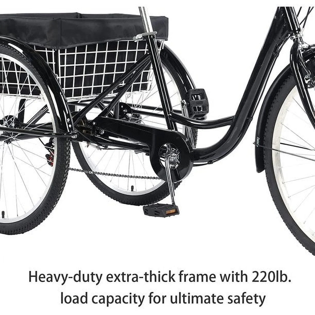 26 Inch 7-Speed 3-Wheel Bike (Black) Q109