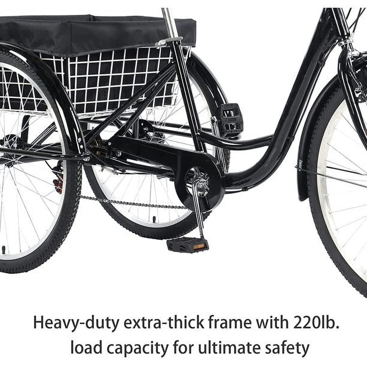 26 Inch 7-Speed 3-Wheel Bike (Black) Q109